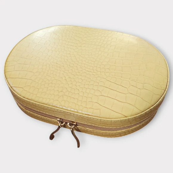 Moc Croc Medium Size Jewelry Case Yellow Zip Around Velvet Lined - Picture 2 of 10